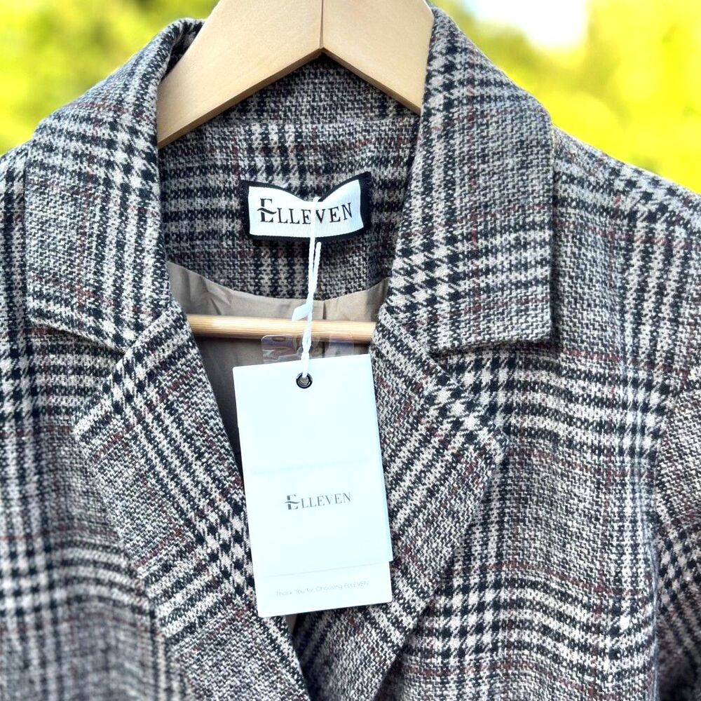Elleven Houndstooth Plaid Double Breasted Blazer Women's Small Black Tweed NWT - Picture 6 of 11